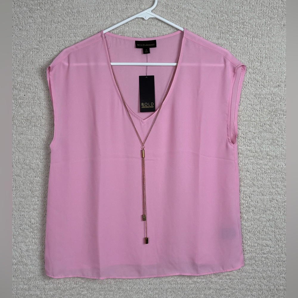 Bold Elements Top Womens S Pink Frost Semi Sheer Detachable Statement Necklace
